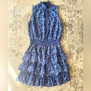 1.Slate Floral Print Smocked Neck Sleeveless Dress